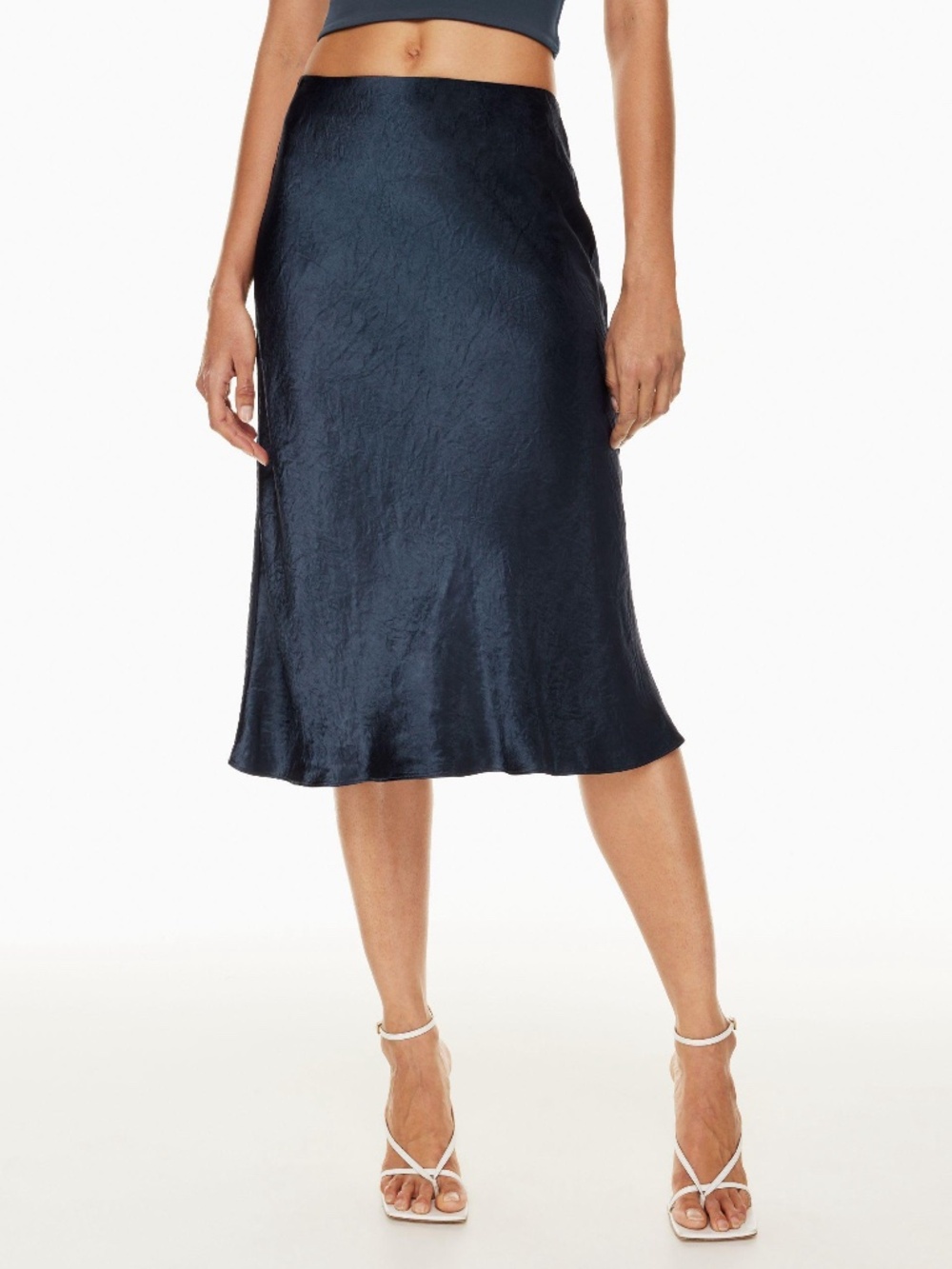 Wilfred Navy Satin Midi Skirt